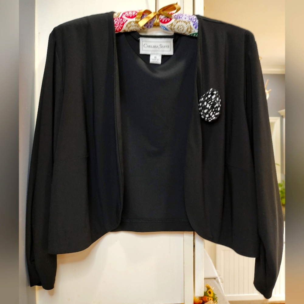 NWT Chelsea Suite Boutique Black evening cover up open blazer jacket womens 16
